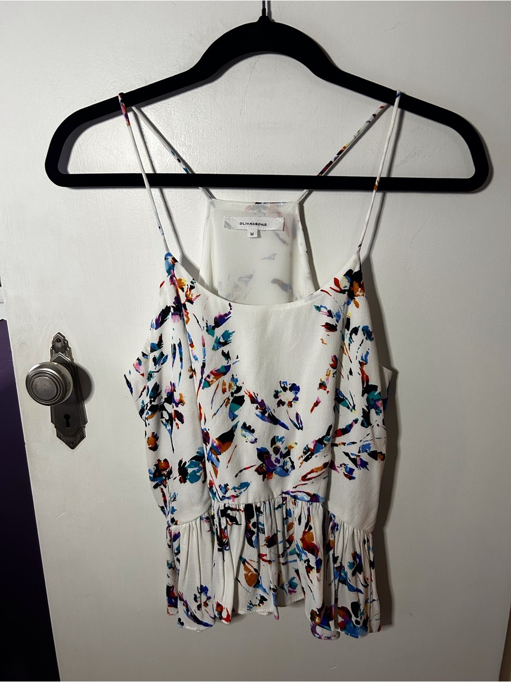 Olivia + Joy White Floral Peplum Spaghetti Strap Tank